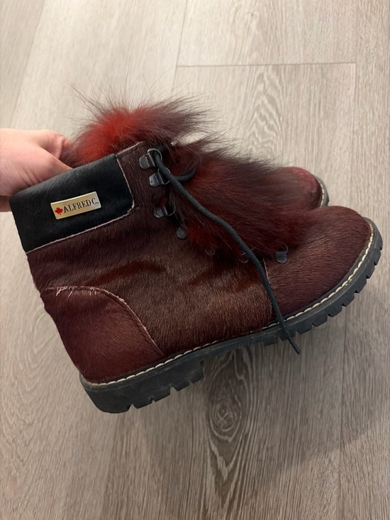 Vintage Alfred c Women's Red Fur and pony hair Lace-Up Booties size 9 women - Picture 2 of 6